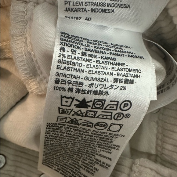 Levi’s Corduroy Pants Cream White Ribcage Straight Leg Cropped Size 29 - Picture 7 of 9